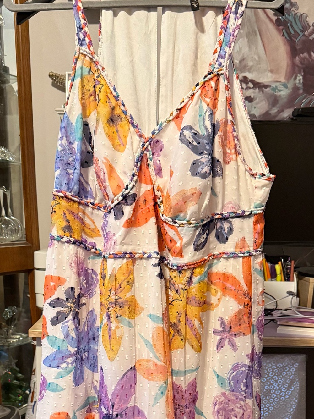 Jessica Simpson Floral Sleeveless Maxi Dress in White, Orange, Purple & Yellow